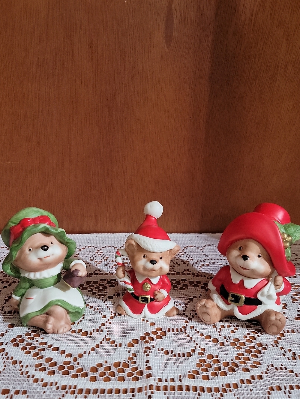 Homco Porcelain Christmas Bear Set